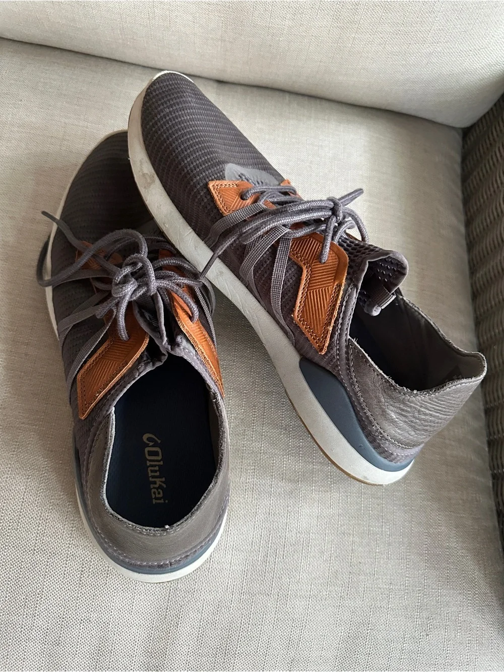 OluKai Men's Gray and Brown Boat Shoes
